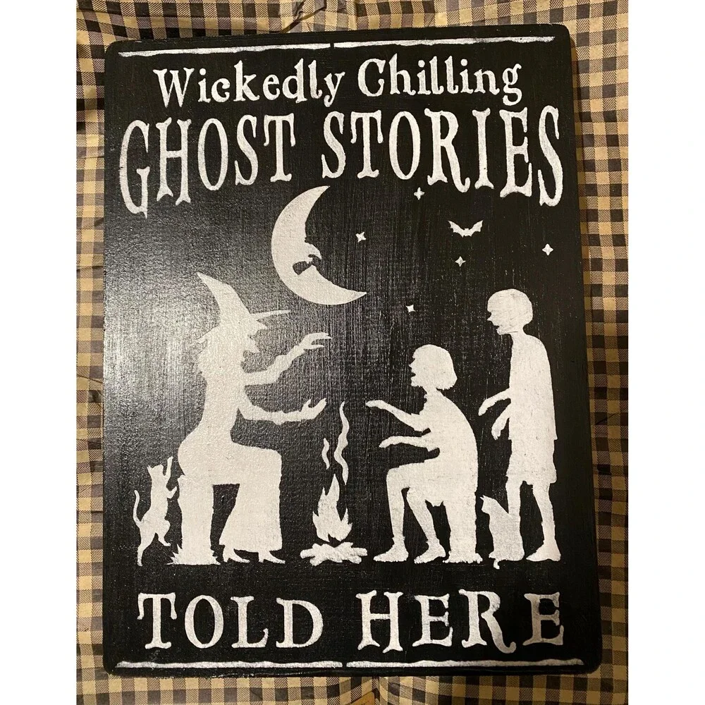 Primitive witches cozy Halloween sign Ghost Stories Told Here sign Fall decor